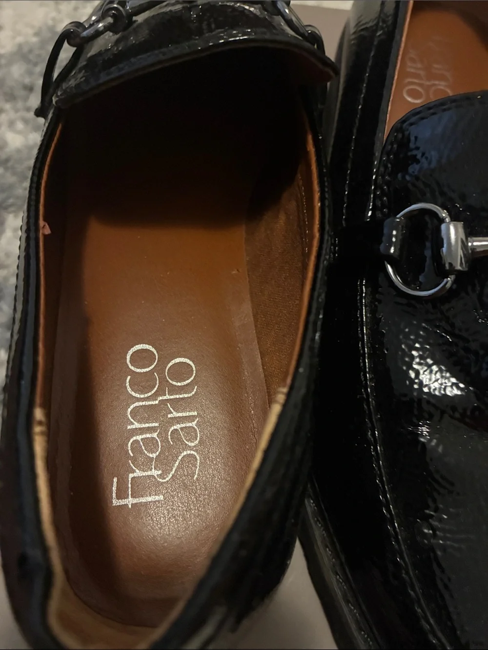 Franco Sarto Black Patent Lug Sole Loafers - Picture 10 of 12